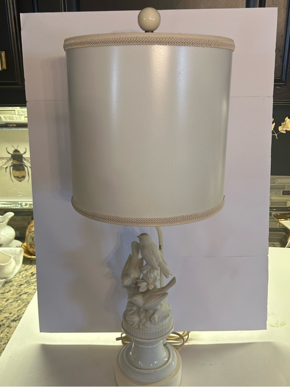 Cream Ceramic Bird Table Lamp with Drum Shade - Picture 1 of 5
